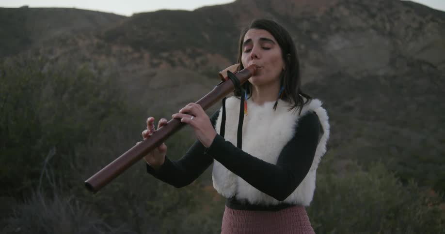 A woman is playing a musical instrument