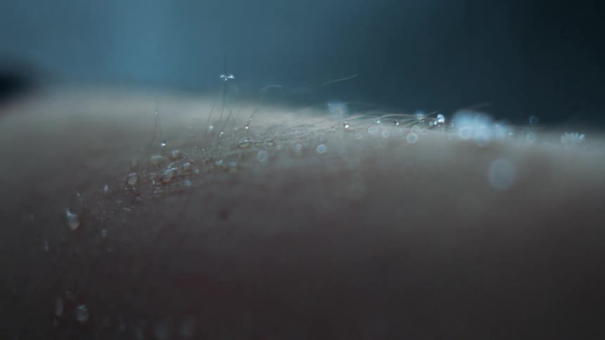 Close up of small snowflakes and ice on an arm