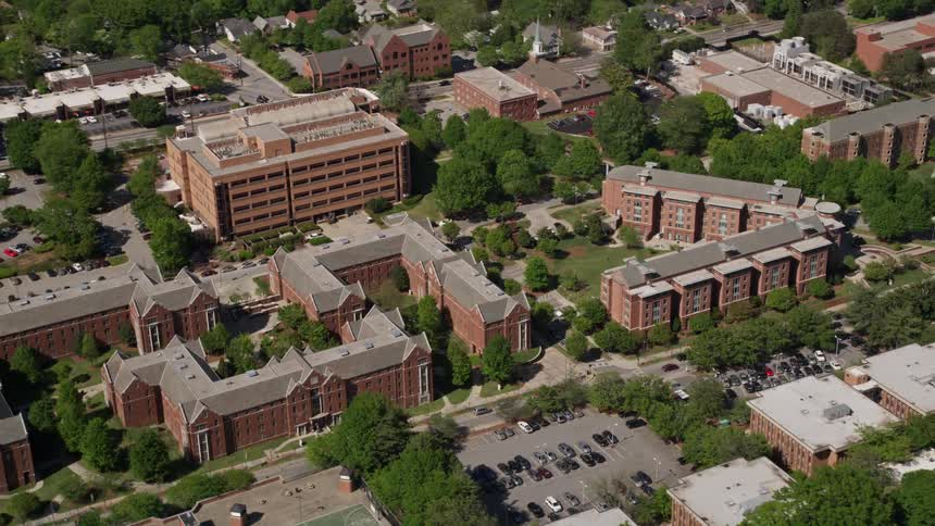 An aerial view of Georgia Techs brick buildings in Atlanta Georgia on a sunny day