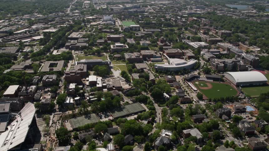 Aerial view of the Georgia Institute of Technology campus on a sunny day in Atlanta Georgia