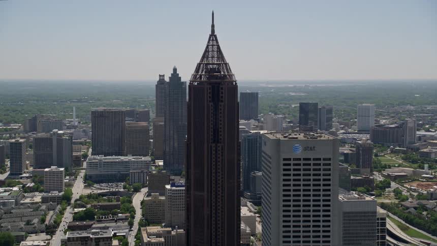 A breathtaking aerial view of Downtown Atlantas skyscrapers in the heart of Georgia captured during a sunny day