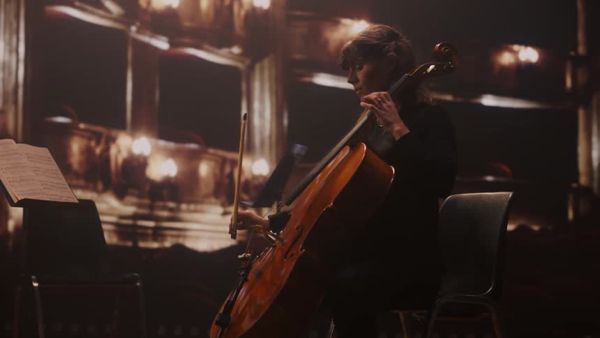 A woman playing cello in a room