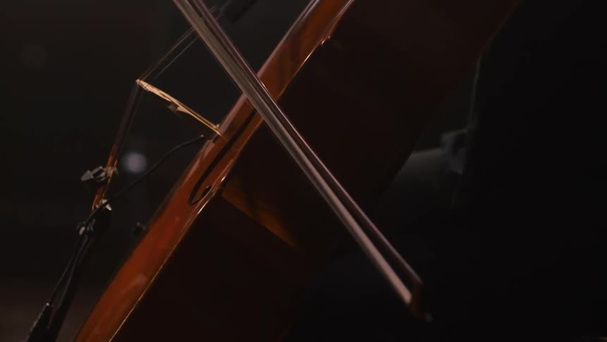 A musician closes her eyes as she plays the cello