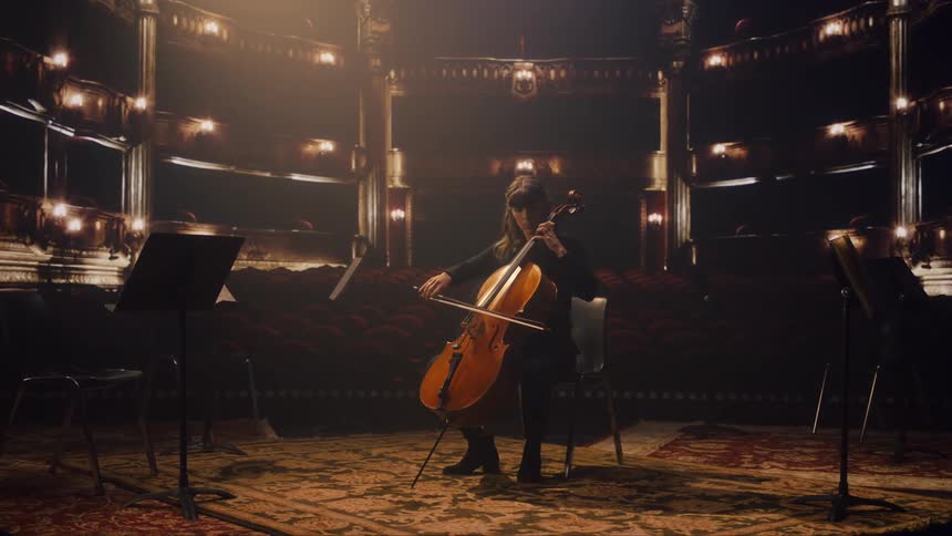 A woman is playing the violin at a concert