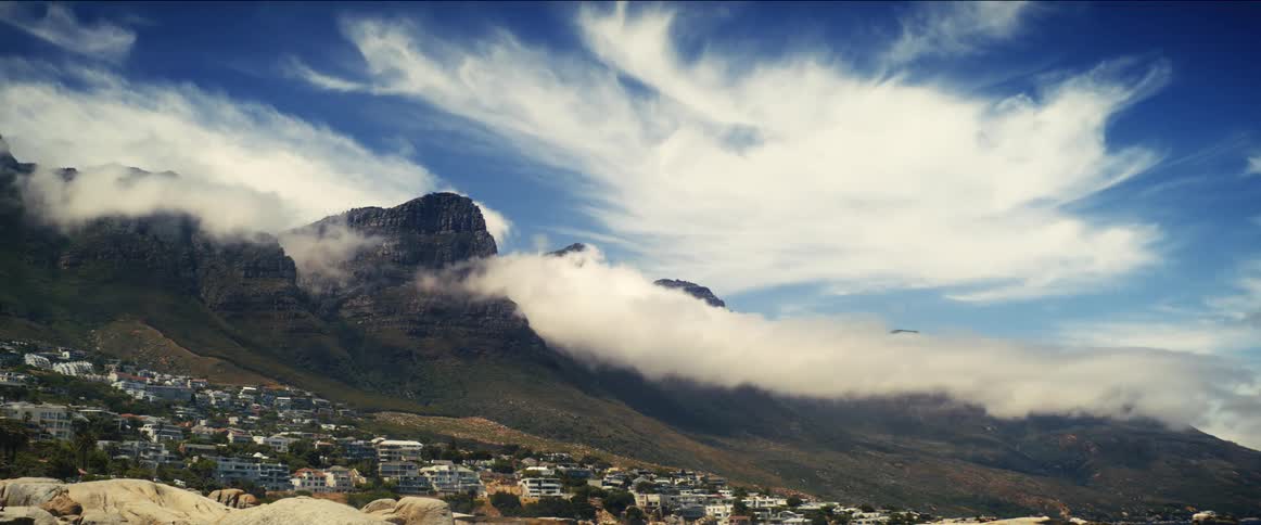 A town is by the mountains