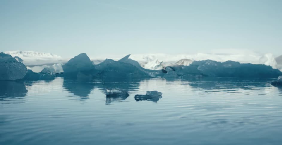 Ice is floating in the water