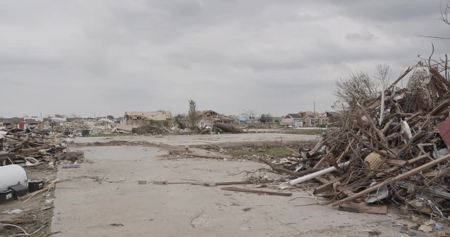 Storm debris under a cloudy sky