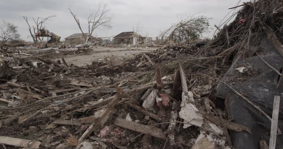 Work crews clean up debris
