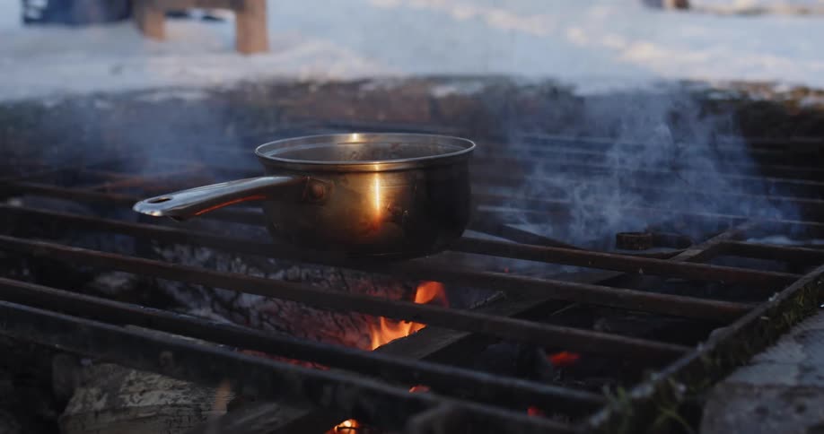 Metal pot with one long handle used for cooking things over heat