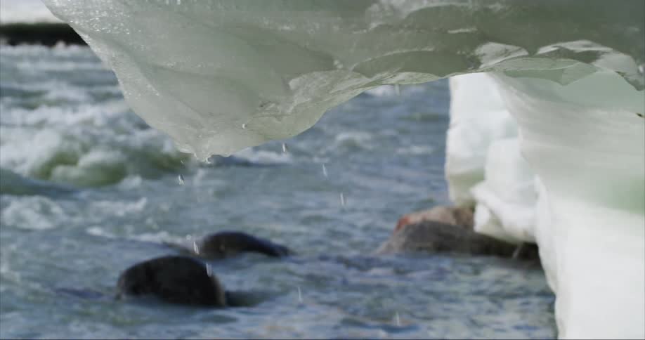Climate change in progress as this giant glacier melts into a rushing river below