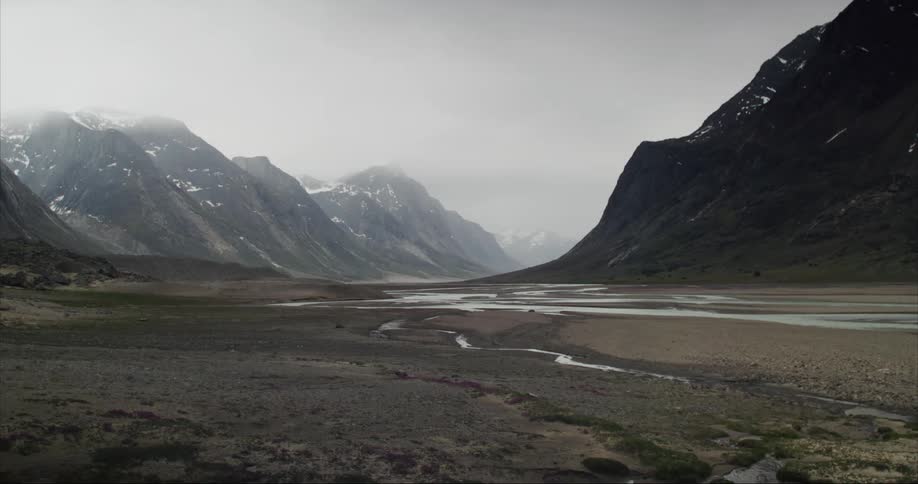 A u-shaped glacier carved mountain valley in the Arctic Circle