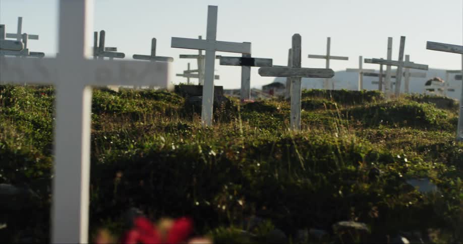 The cemetery is filled with graves on Baffin Island