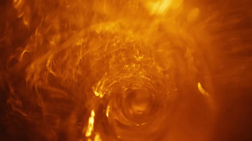 An amber fuel injection ignites into flowing energy and motion