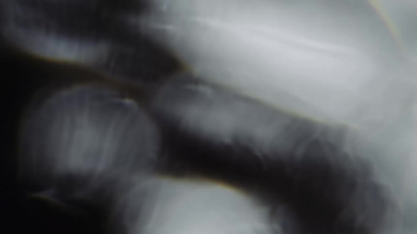 Blurry out of focus footage of the silhouette of shapes behind a waving water like screen