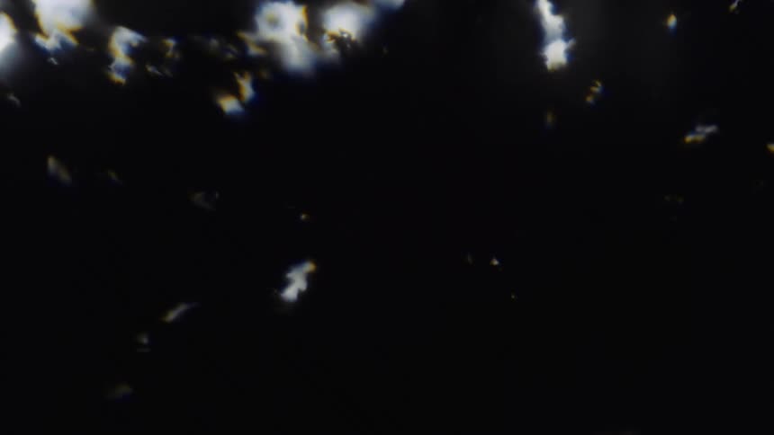 Light shines on hazy glowing white shapeshifting objects moving across the darkness