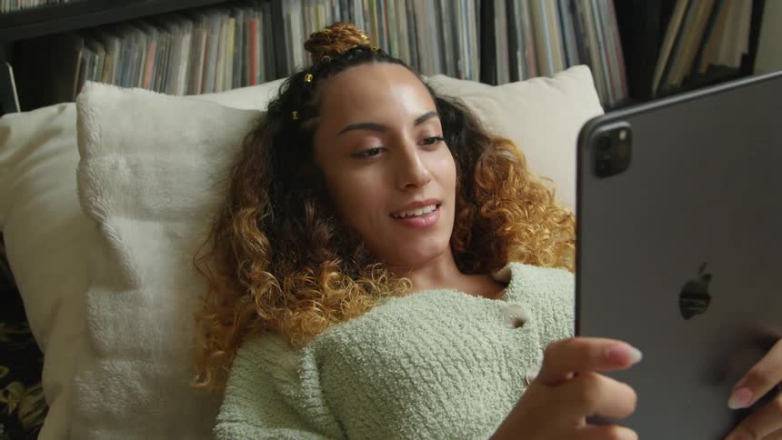 A woman using a tablet