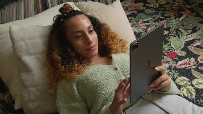 A woman using a tablet