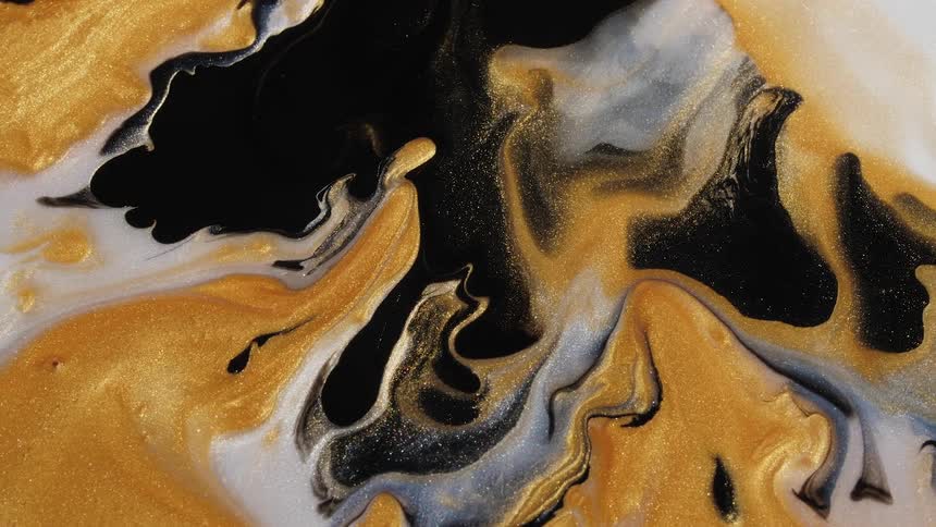 Abstract black and golden liquids flowing down