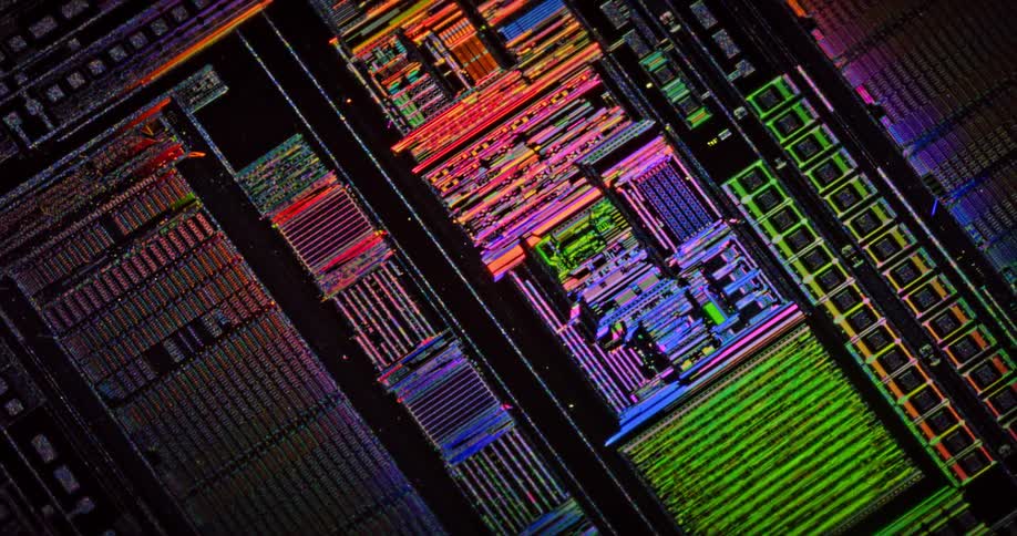 An electrical unit lit up with multicolors