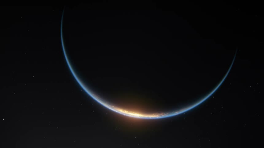 Silhouette of planet earth suspended in space reflecting sunlight