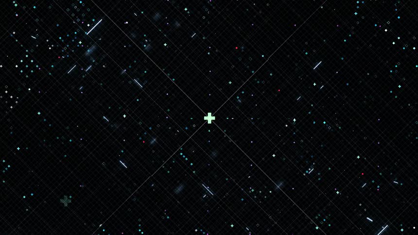 Abstract data bits flashing and glitching on a black background