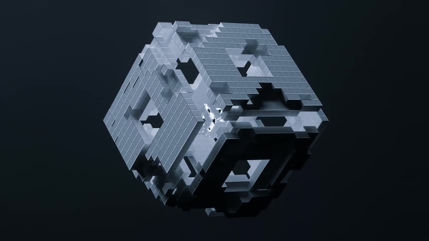 Smaller cubes and pixels come together to form a larger cube