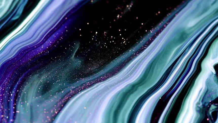 A glitter river sparkles as it divides colorful stripes in an abstract topography