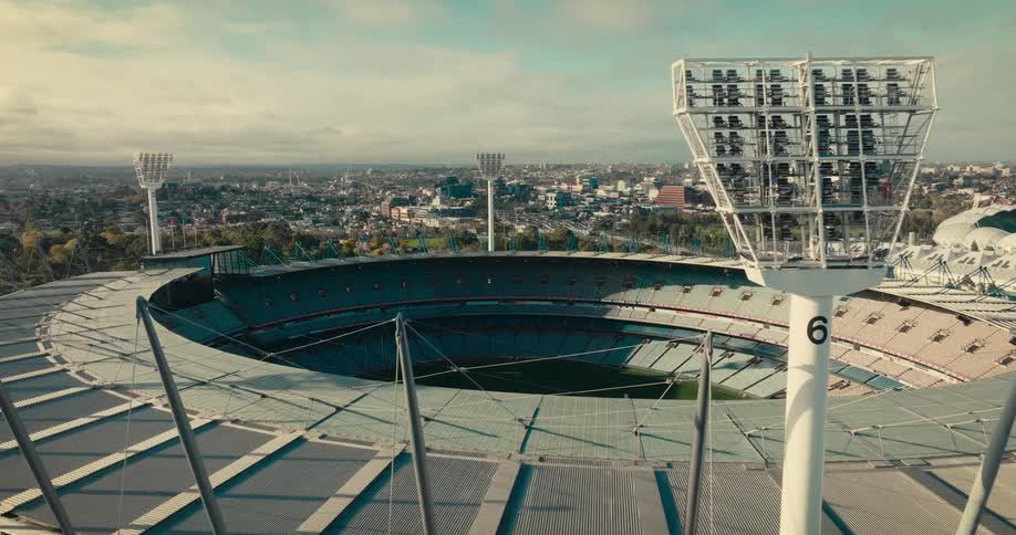 A large circular stadium in a city