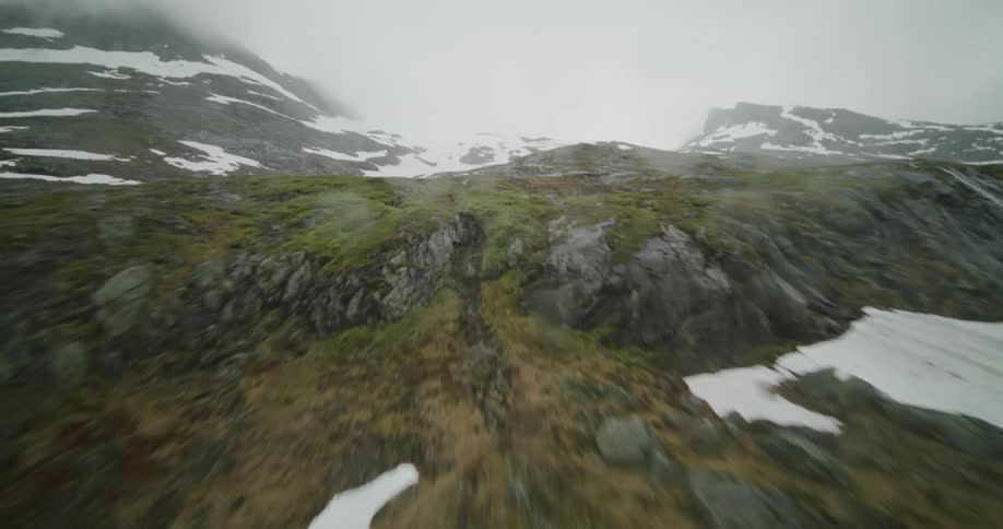 Terrain at the bottom of a snow topped mountain