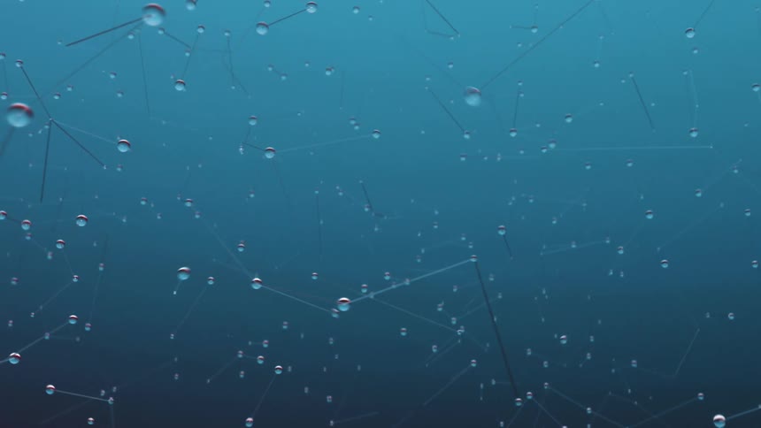 Air molecules drifting slowly through a blue atmosphere