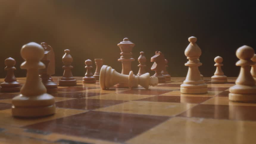 The view of a game called chess that is on a table