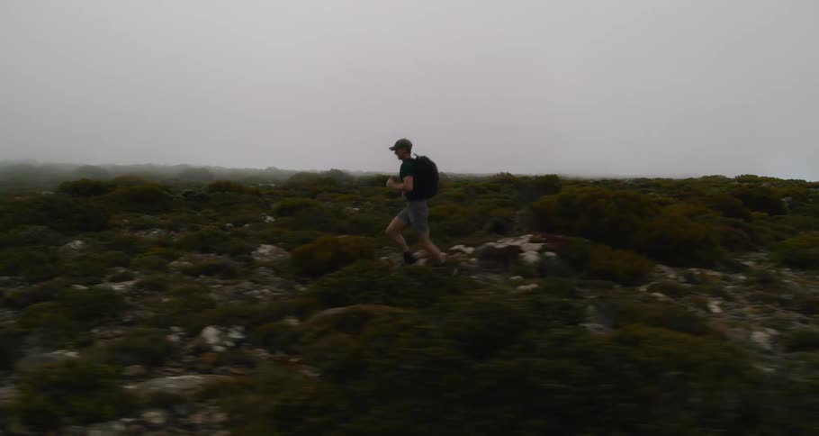 A man is jogging on the landscape
