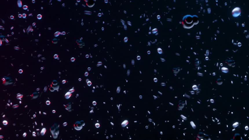 Underwater molecules and bubbles are floating and shifting