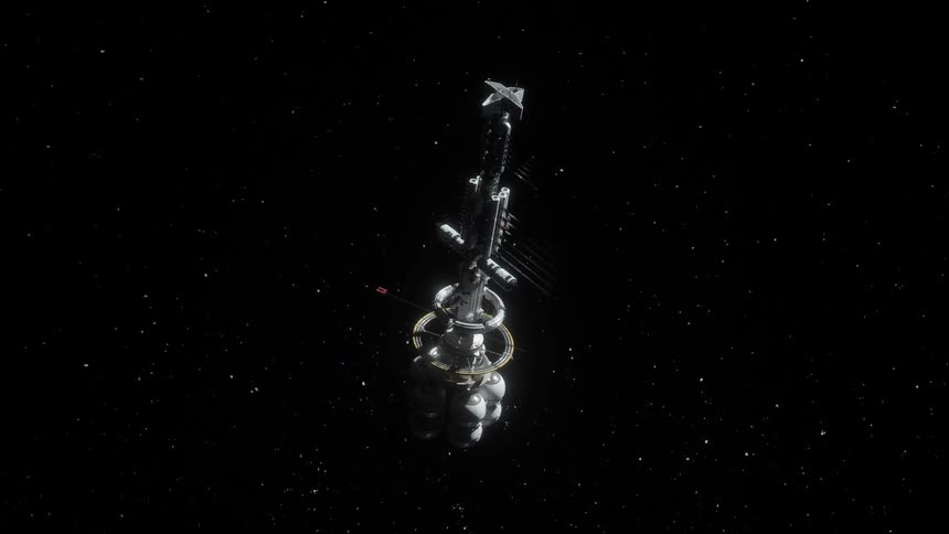 A space ship orbiting in space at night