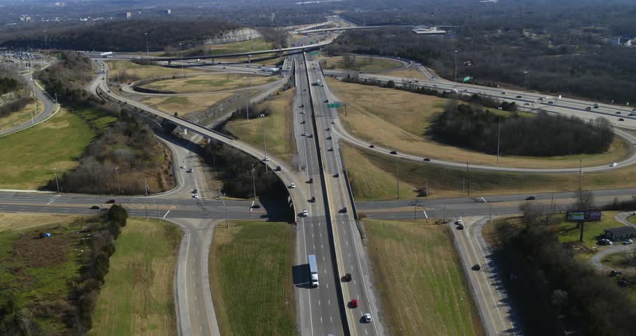 Aerial view of large highway interchange