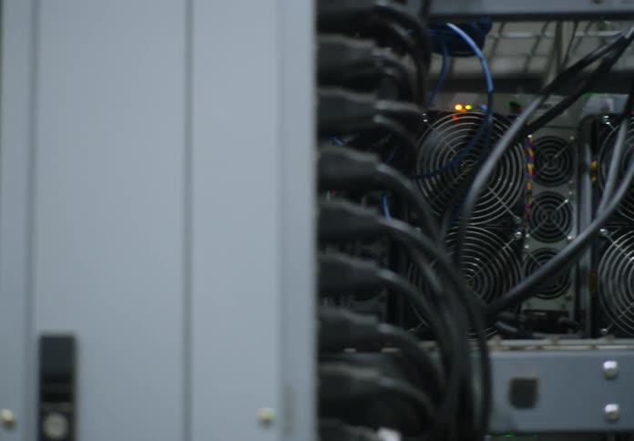 Close up on wires on server racks