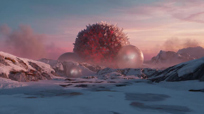 A spherical alien megastructure is lit from the inside