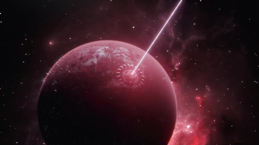 Alien planet emits a laser beam into the universe