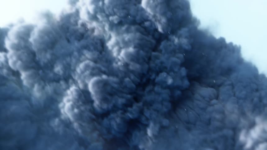 Shaking footage of a cloud of dust and ash from an eruption rising in the sky