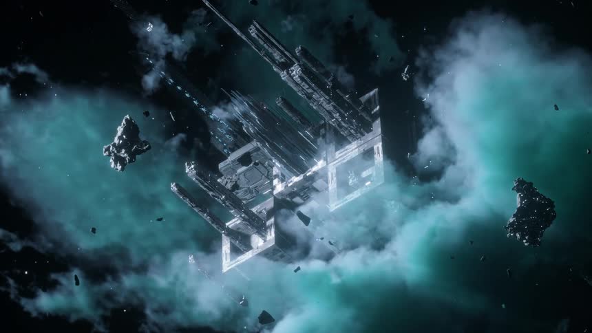 Giant sci fi megastructure floating in space