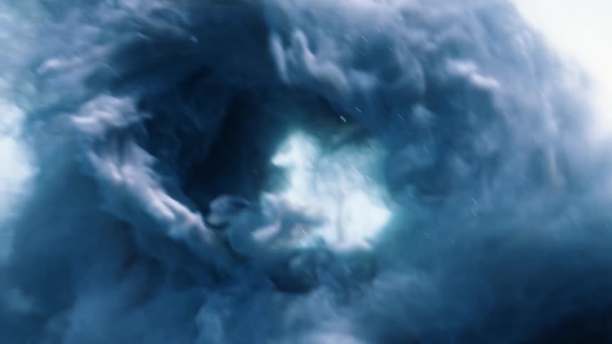 Storm clouds rage in a vortex pattern