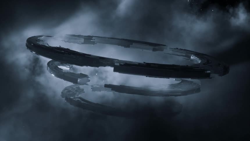 A futuristic megastructure in space