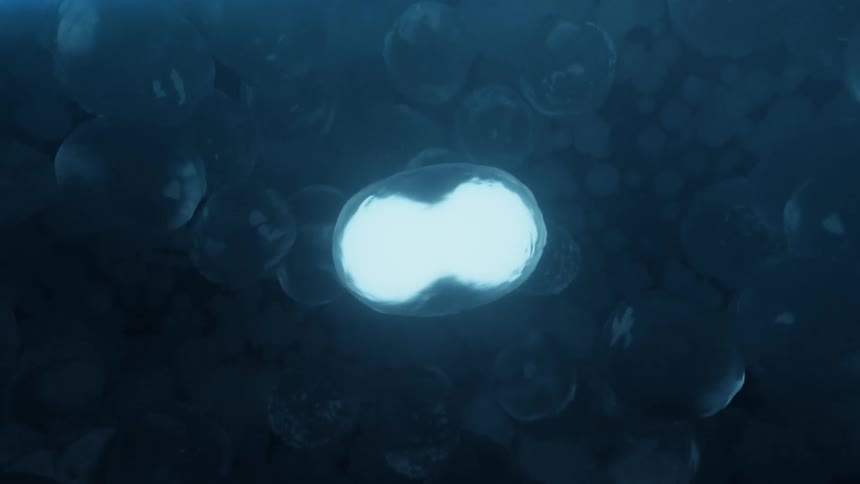 Underwater particles splitting up and spinning together