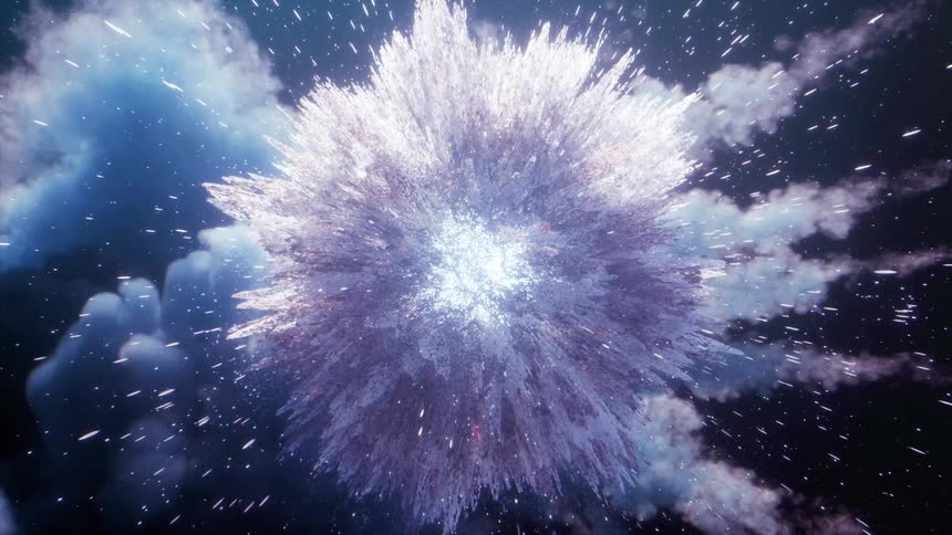 An explosion happening in a dark night sky