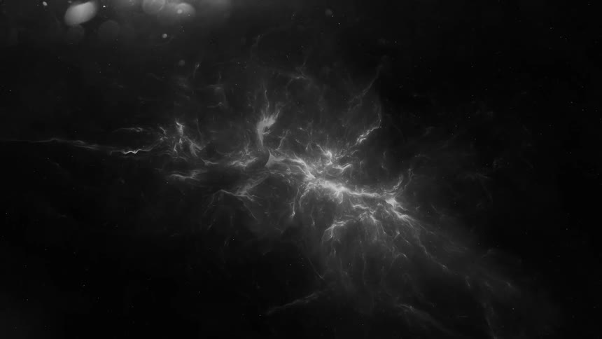 Surreal dreamlike computer generated special effects of a flyby over a white nebula in space