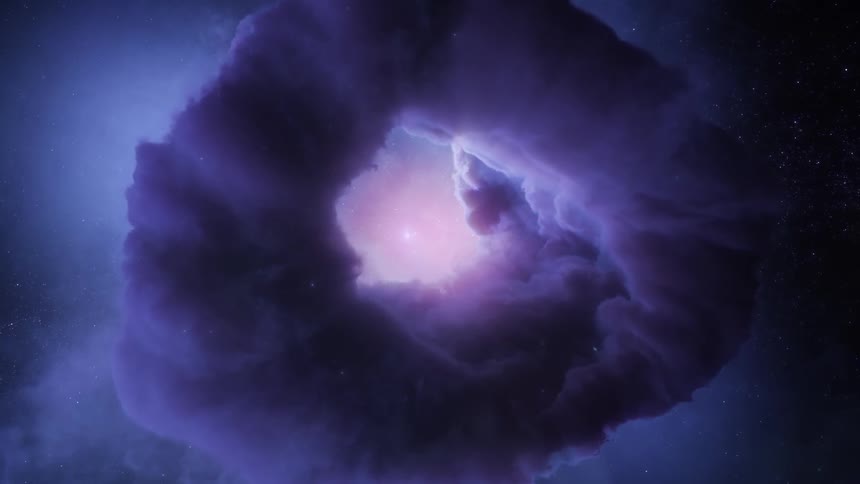 Purple clouds in a ring formation in the night sky