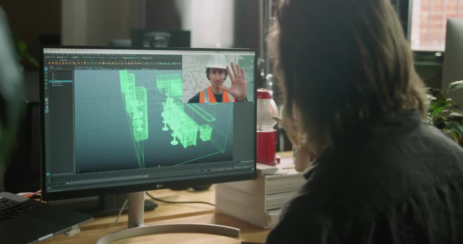 Man talks to another via computer while discussing plans