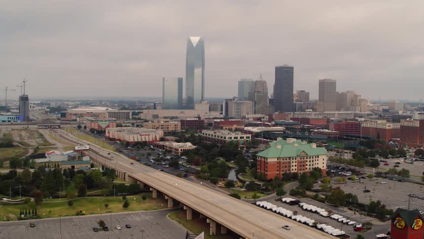 Skyline shot with overpass in foreground
