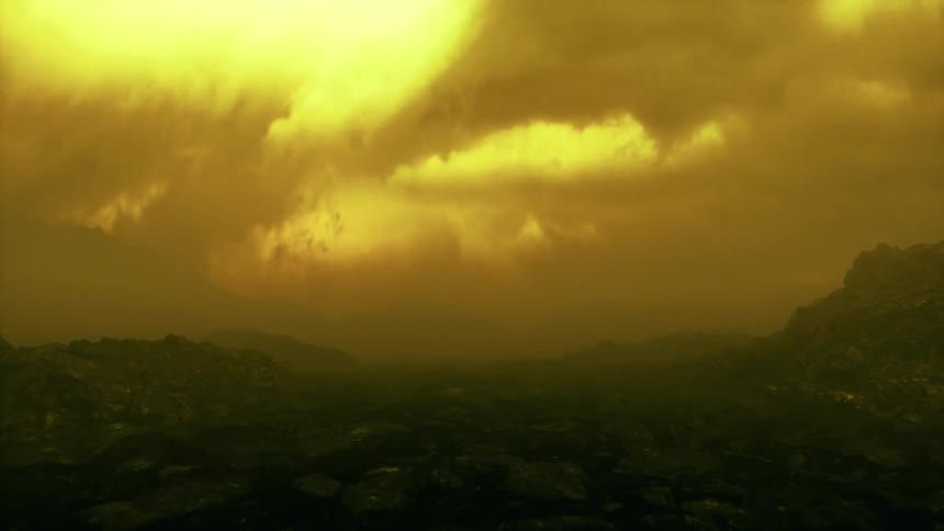 Dense yellow storm clouds swirl on the surface of Venus