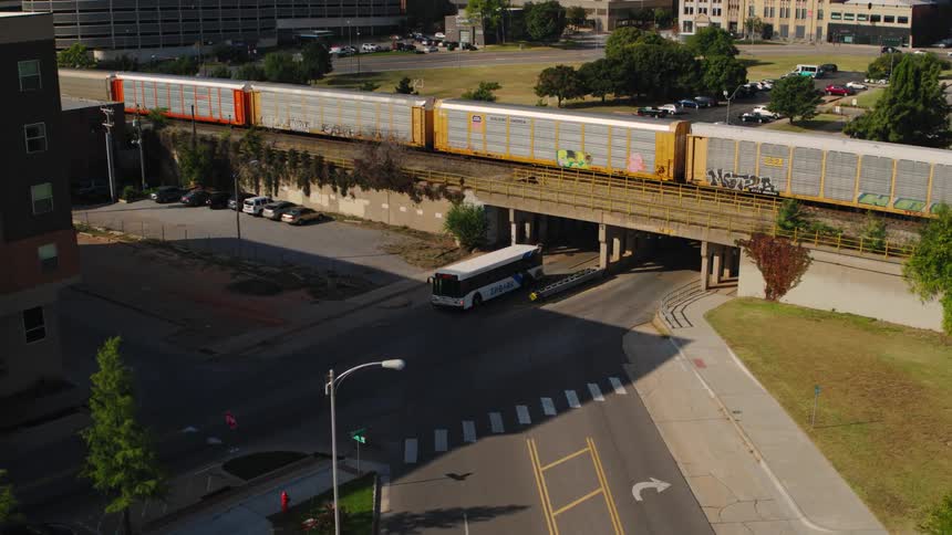 Tracking shot of a bus